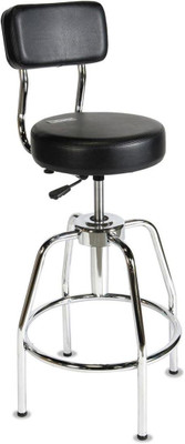 Shopsol Height Adjustable Shop Stool W/Chrome Tubular Base, Vinyl Seat & Back, 300Lb Cap (3010002)