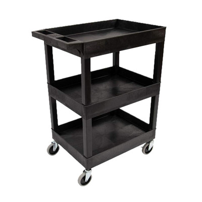 Luxor Workspaces 24"X18" Plastic Utility Tub Cart, Three Shelf, Black (SEC111-B)