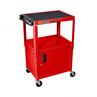 Luxor Workspaces Steel Adjustable Av Cart With Cabinet, Red (AVJ42C-RD)