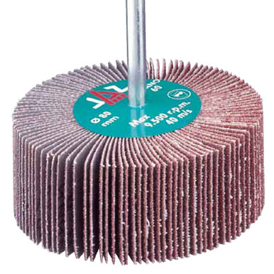 Opens dialog JAZ 57733 Mounted Coated Abrasive Flap Wheel, 1-1/2" x 1" x 1/4" Stem AO 80, Bulk Package (10pk)