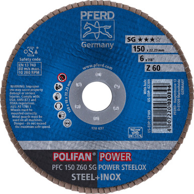 Opens dialog PFERD 62189 6" x 7/8" POLIFAN Flap Disc - Conical Z SG POWER STEELOX Zirconia 60G (10pk)