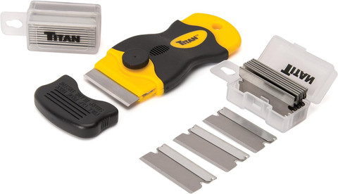 Titan Tools 4" Mini Razor Scraper - 21 (#20) Steel Blades, Non-Marring (17015