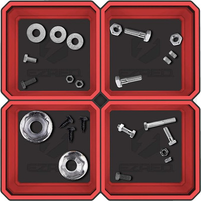 EZ Red Expandable Red Magnetic Parts Quad Tray (EZTRAY-QRD)