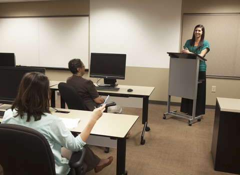 Luxor Workspaces Furniture Wheeled Adjustable Height Podium - (LX-ADJ-DW)
