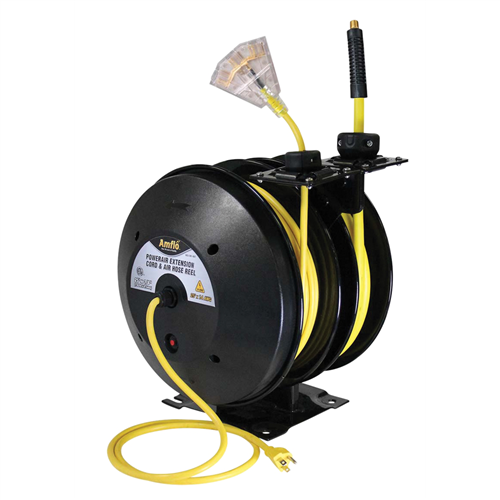 Amflo 603-2N1-RET Air/Cord Reel Open with 25' X 3/8" & 50' 14 AWG