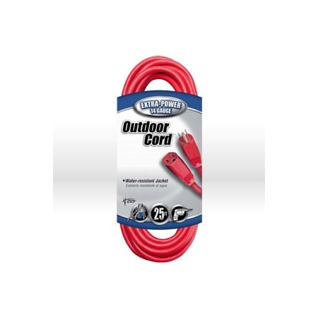 Coleman Cable 02407-8804 Extension Cord 14/3 SJTW 25 feet 15 Amps 125V Red