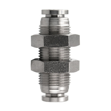 Opens dialog Midland Industries 20127SS - Bulkhead Union, 1/4" Push-In x 1/4"Push-In, Stainless Steel