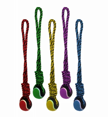 Durable 20" Rope Dog Tug Toy With Tennis Ball
