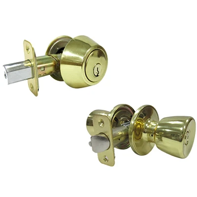 Polished Brass Combination Lockset With Keyed Tubular Entry And Deadbolt