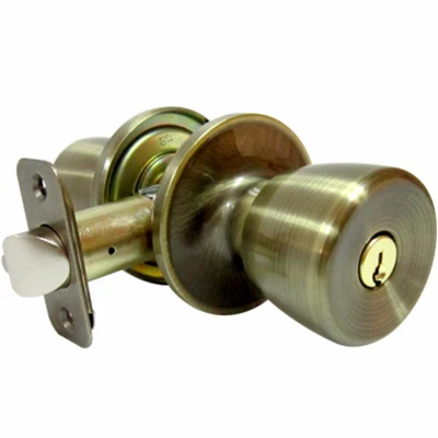 Antique Brass Medium Tulip-style Knob Entry Lockset With Adjustable Backset