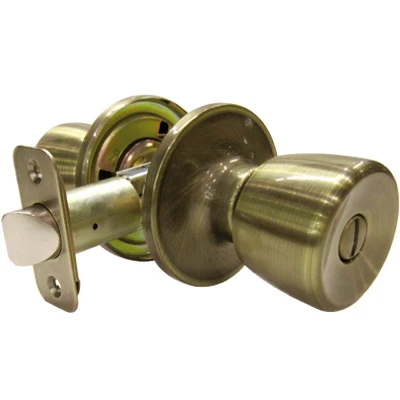 Medium Tulip Privacy Door Knob Lockset In Antique Brass