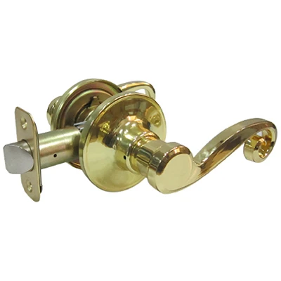 Polished Brass Reversible Scroll Lever Passage Lockset For Hall & Closet