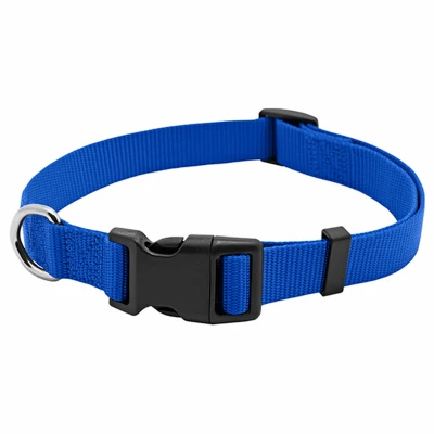 Blue Adjustable Nylon Dog Collar With Secure Quadlock Buckle, 1" X 18-26"
