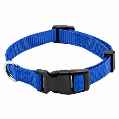 Blue Adjustable Nylon Dog Collar With Secure Quadlock Buckle
