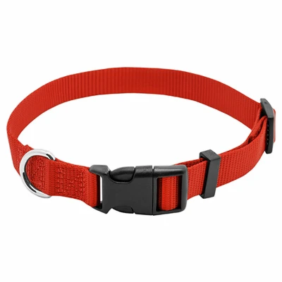 Red Adjustable Nylon Dog Collar With Secure Quadlock Buckle, 5/8" X 10-16"