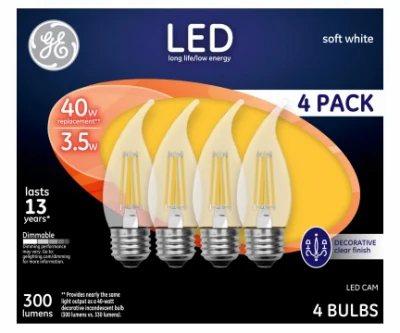 4-pack Soft White Decorative Led Light Bulbs – 300 Lumens, 3.5w