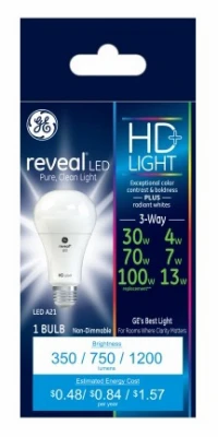 3-way Reveal Hd+ Led Light Bulb, A19 Medium Base, 3.5/8/11.5 Watt