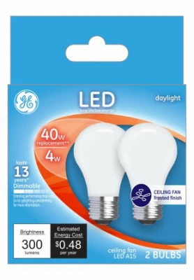 Decorative Led Ceilng Fan Light Bulbs, Daylight, Frosted, 300 Lumens, 4 Watt, 2-pk.