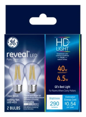 Reveal Hd+ Clear Led Ceiling Fan Bulbs, 300 Lumens, 4.5w, 2-pack