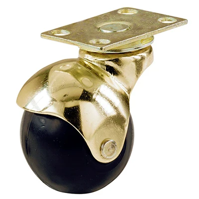 Durable 2" Black Wheel Brass-hooded Plate Caster Set - 2 Pack