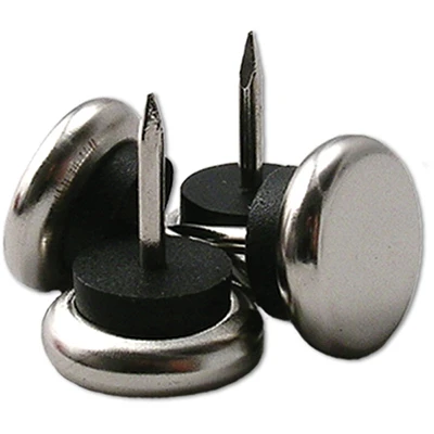 Furniture Glides, Nail-on Cushioned, Nickel Metal Base, 1.25-in., 4-pk.