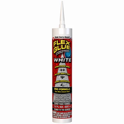 Flex Glue Pro - Heavy-duty Waterproof Rubber Adhesive, 10 Oz White Tube