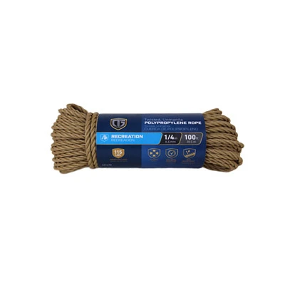 Polypropylene Twisted Rope, Tan, 1/4-inch X 100-feet, 115 Lb Work Load