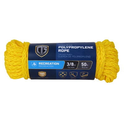 3/8 Inch Yellow Hollow Core Polypropylene Rope - 50 Feet