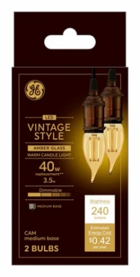 Amber Vintage Led Candle Bulbs, 4w, Medium Base, 2-pack