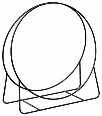 Open Hearth Log Hoop, Black Tubular Steel, 20-inch For Firewood Storage