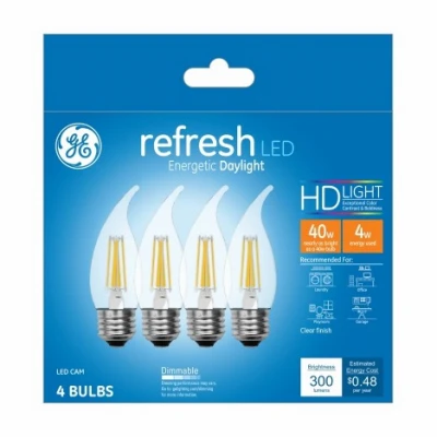 4-pack Candle-shaped Led Bulbs, Clear Daylight 300 Lumens, 4w