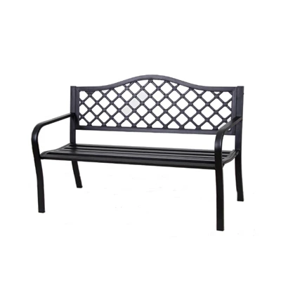Durable Black Steel Frame Outdoor Park Bench For Comfortable Seating