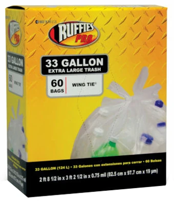 Clear 33 Gallon Wing Tie Recycling Trash Bags - 60 Count