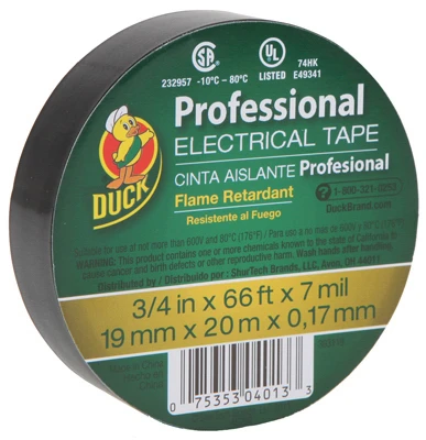 Professional Black Electrical Tape 0.75" X 66ft - Durable & Flame Retardant
