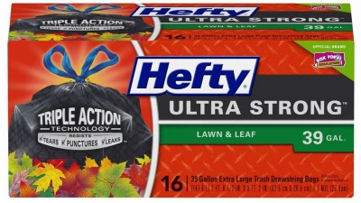 Heavy-duty 39 Gallon Drawstring Lawn & Leaf Bags – 16 Pack, Black