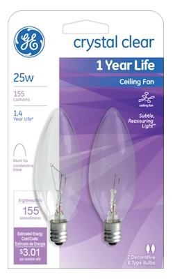 25w Blunt Tip Candelabra Bulbs, 2-pack – Vibration Resistant