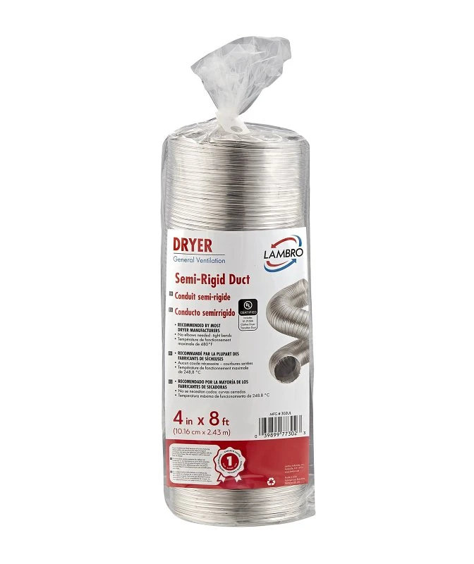 302ul Semi-rigid Aluminum Clothes Dryer Transition Duct, 4 In. X 8 Ft.