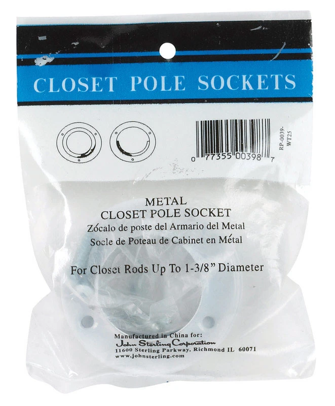 White Steel Closet Rod Pole Sockets, 2-pk.