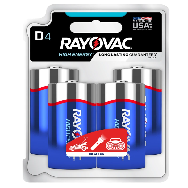 High Energy Alkaline D Cell Batteries, 4 Pack