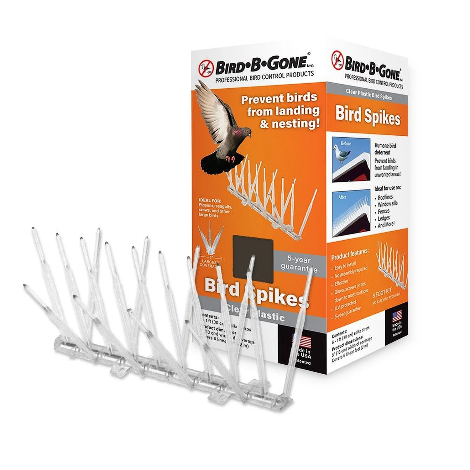 Bird Spike, Clear Plastic, 5-in. X 6-ft.