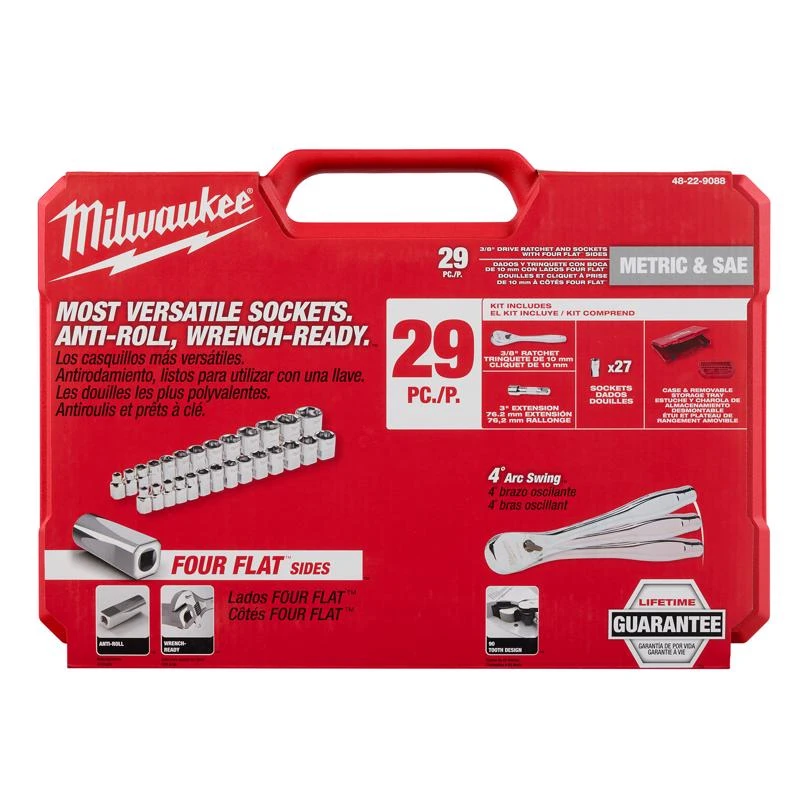 3/8 In. Drive Metric And Sae Ratchet And Socket Set With 90 Teeth - 29 Pieces