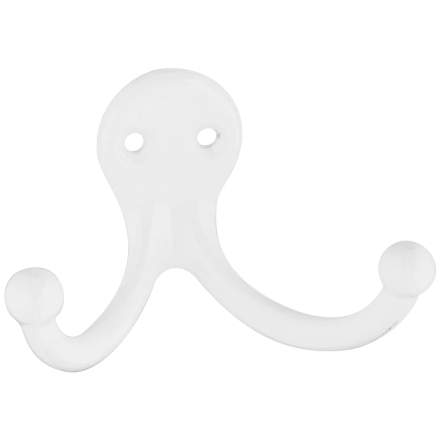 Wall Hook For Clothes, Double Prong, White, 2-pk.