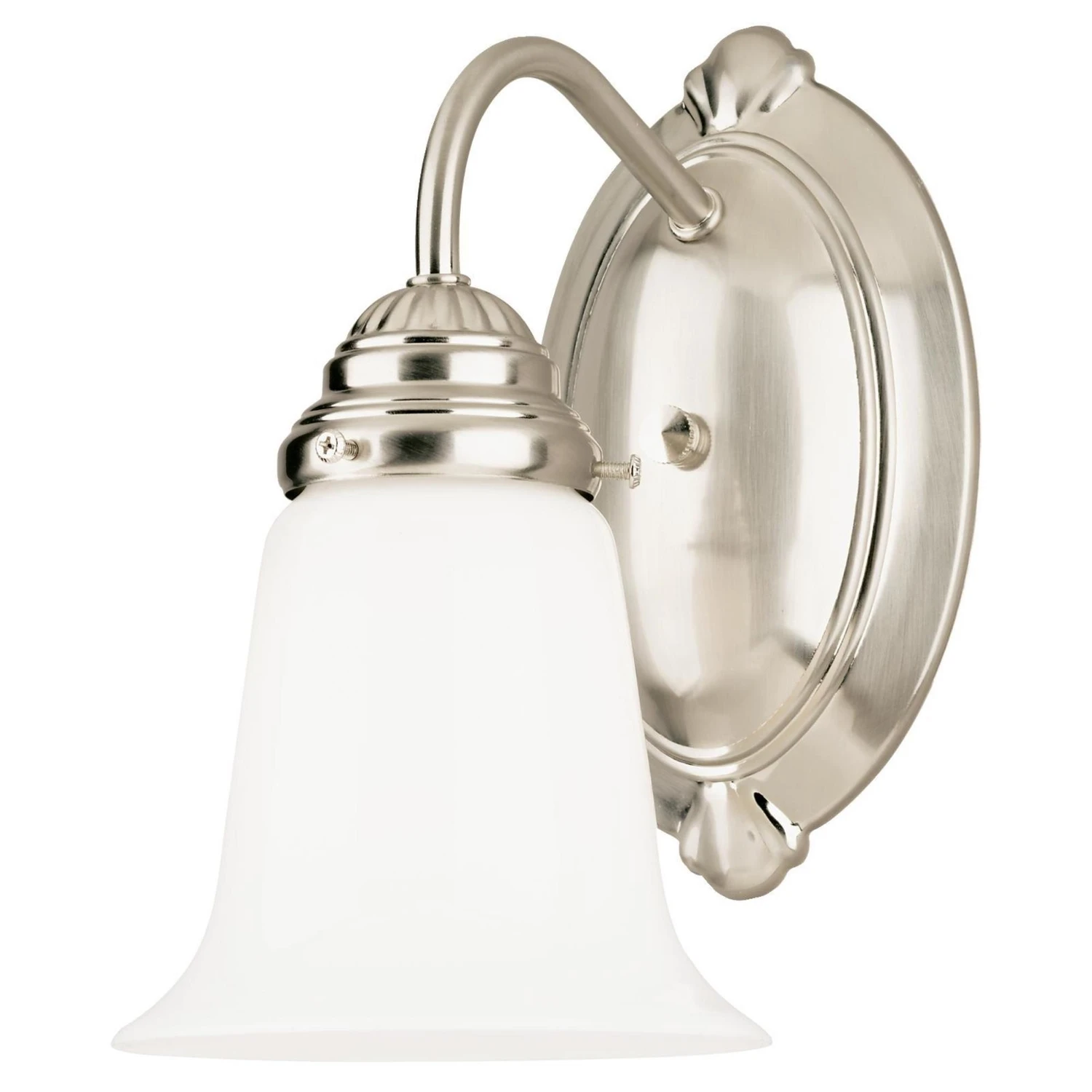 6649600 1-light Brushed Nickel Wall Fixture With White Opal Glass Shade