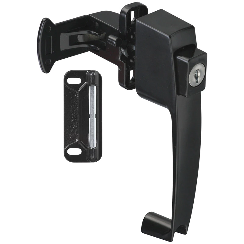 Screen & Storm Door Latch, Keyed, Push-button, Black Satin