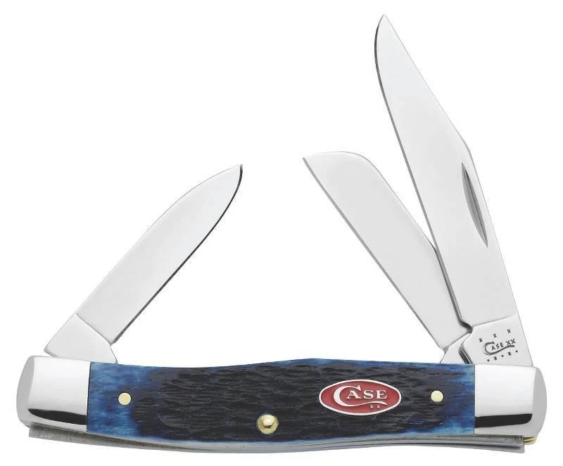 Medium Stockman Pocket Knife With Navy Blue Jigged Bone Handle And Stainless Steel Blades