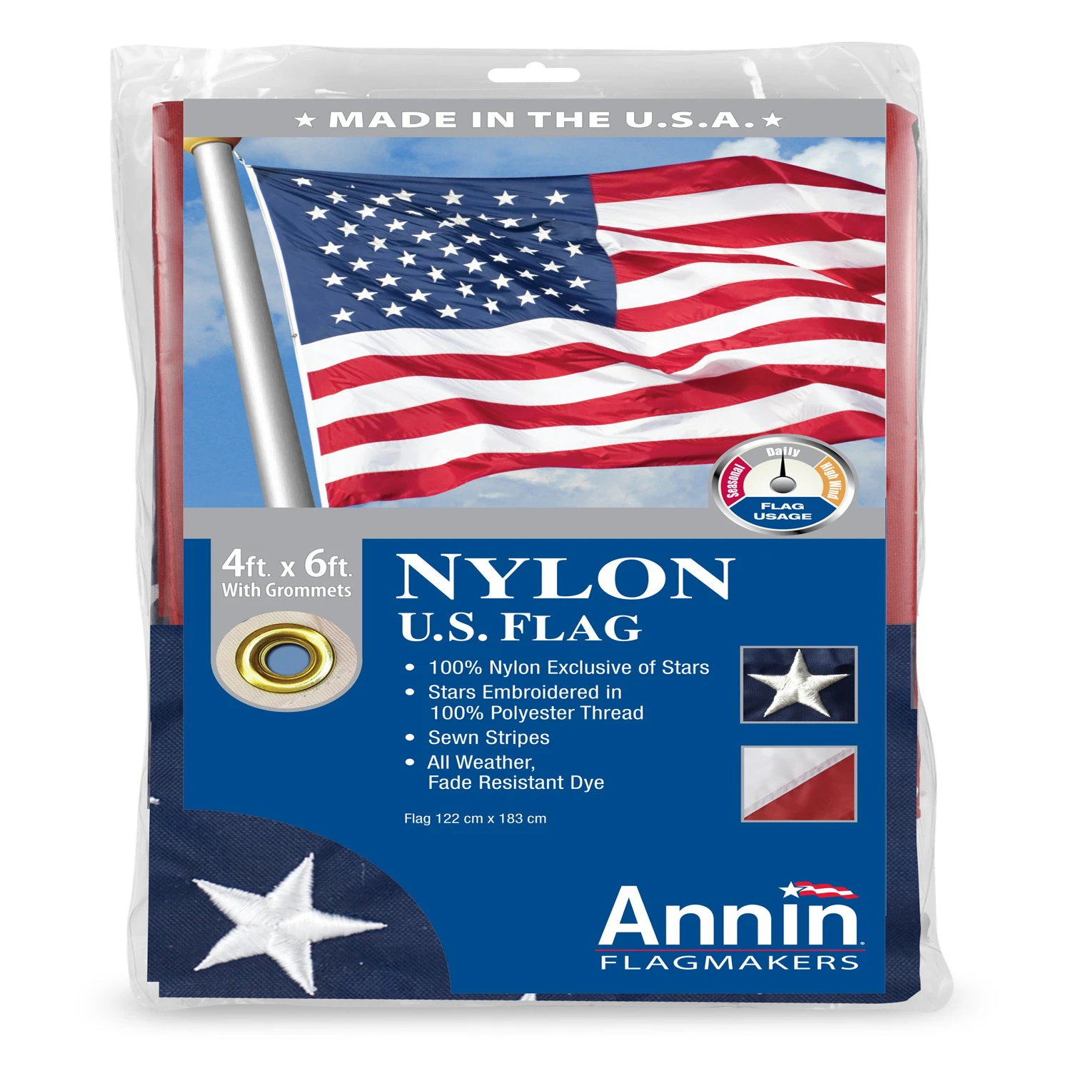 4 Ft. X 6 Ft. Nylon American Flag With Sewn Stripes And Embroidered Stars