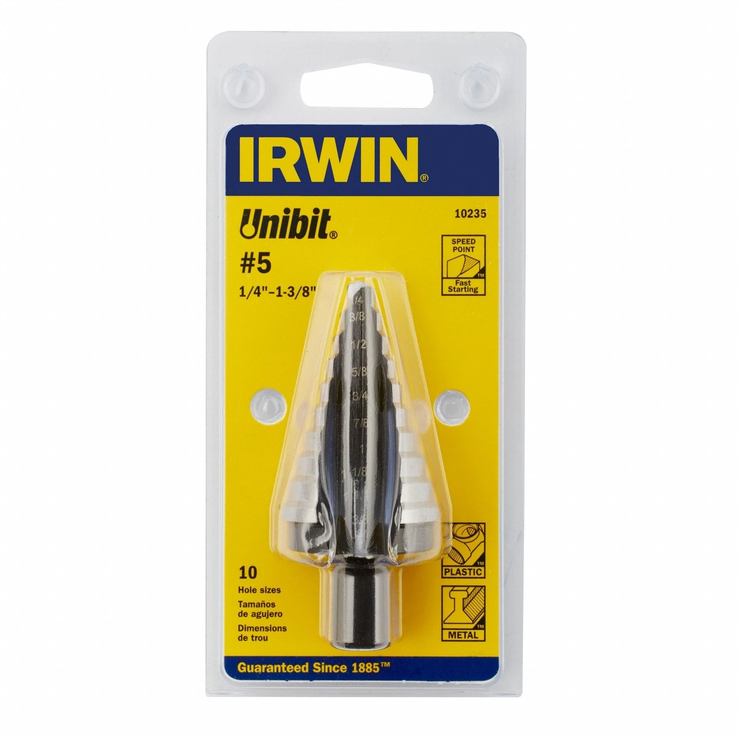 Unibit 10235 Step Drill Bit, 1/4 To 1-3/8 In Dia, 6 In Oal, Hex Shank