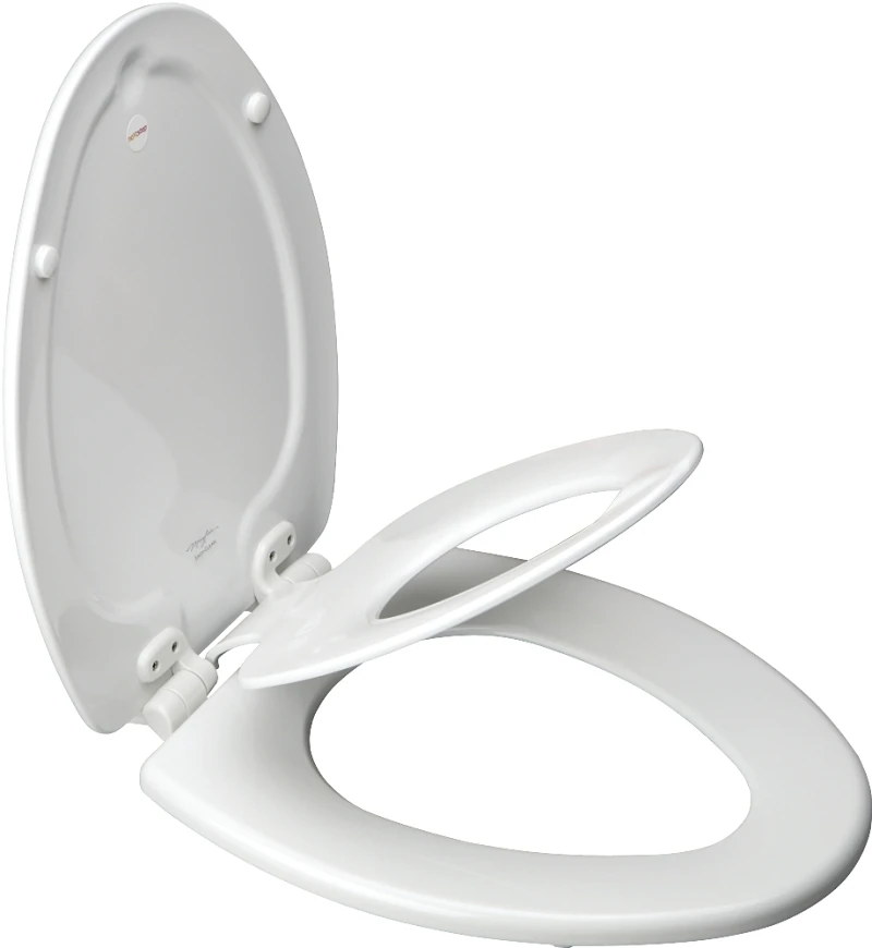 Elongated Closed White Enameled Wood Toilet Seat With Child Seat