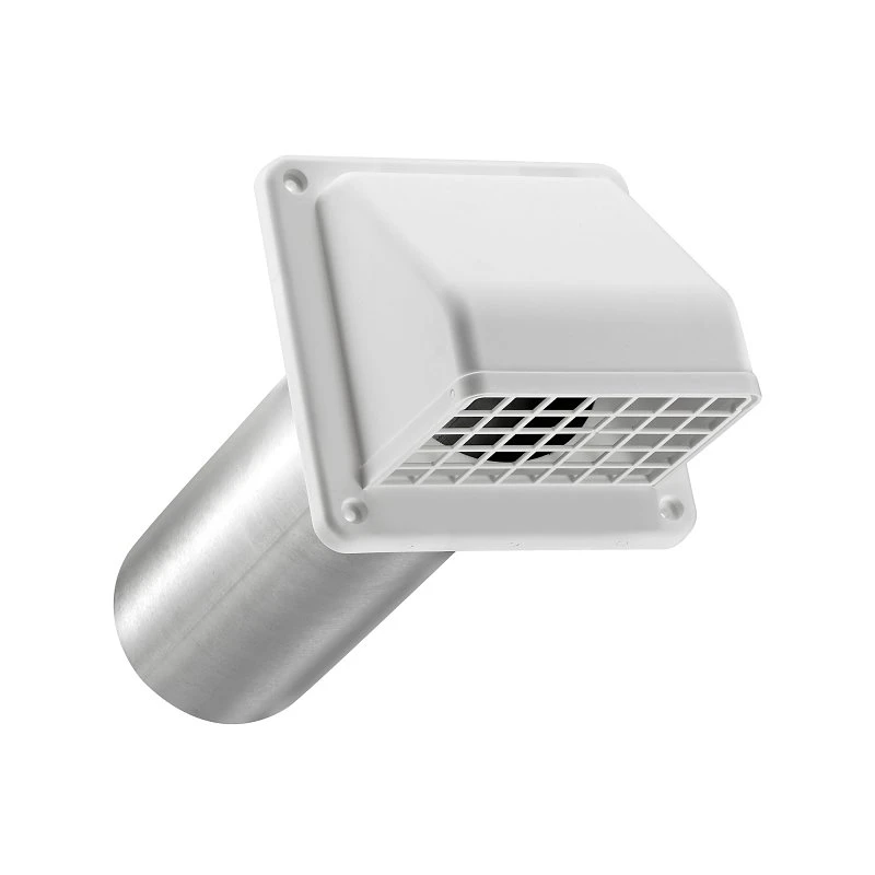 4 In. White Plastic Wall Exhaust Hood Vent With 11 In. Pipe