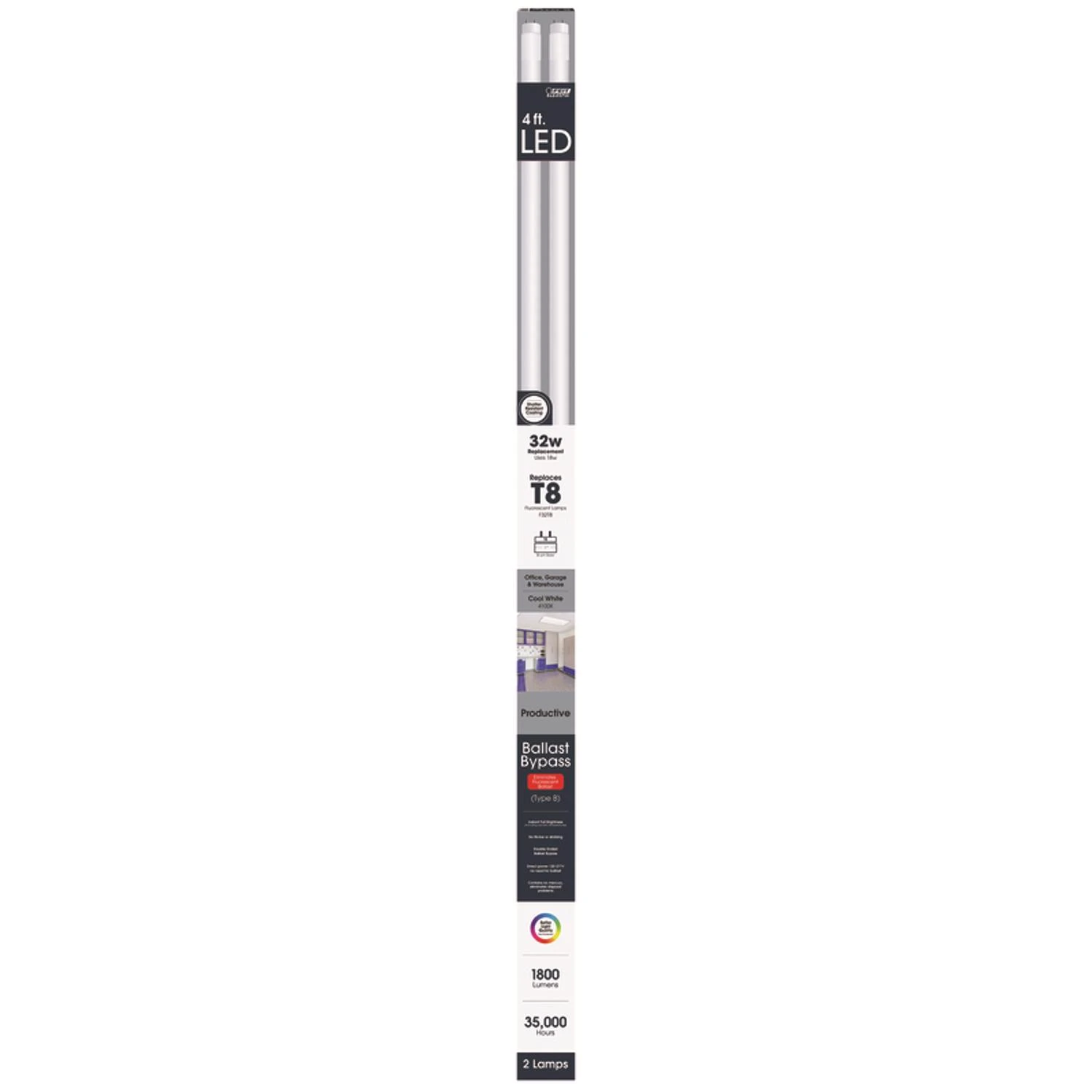 3009118 48 In. 32 Watt Equivalence T8 G13 Linear Led Bulb, Cool White - Pack Of 2